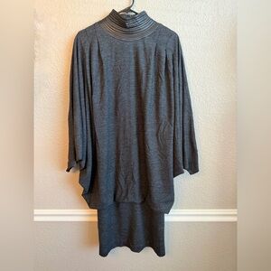 Vintage Daymor Couture 80s Batwing Leather Turtleneck Dress 8 Gray Neiman Marcus